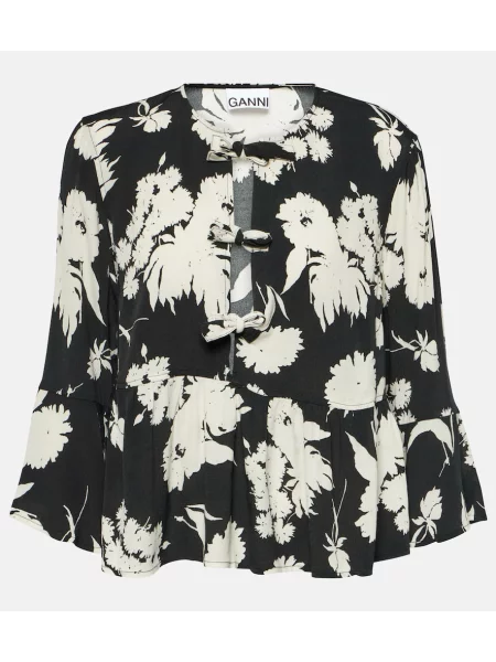 Bluză Ganni cu model floral negru