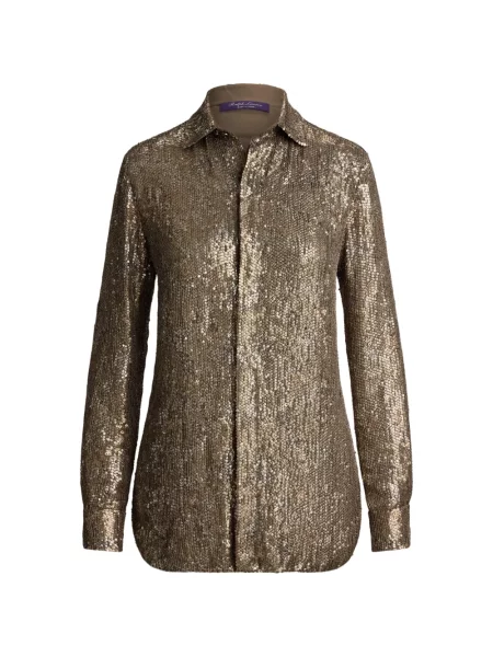 Cămașă Ralph Lauren Collection cu paiete de mătase maro