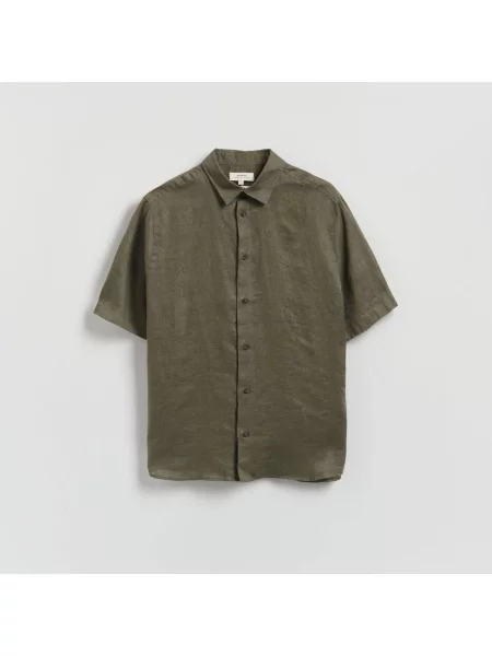 Reserved Slim fit lněná košile zelená