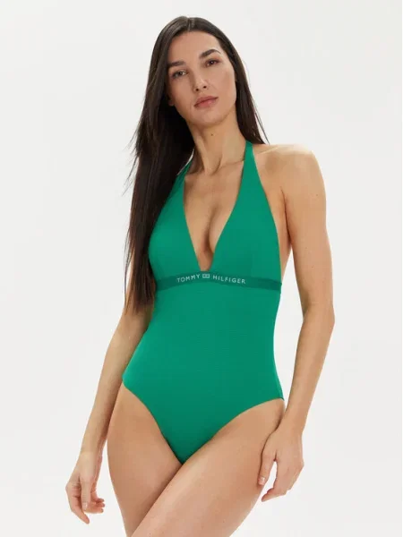 Plavky jednodielne dámske Tommy Hilfiger Halter One Piece Rp olympic green zelená