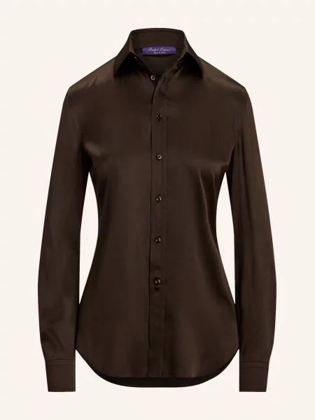 Ralph Lauren Collection Košilová Halenka S Hedvábím tmavě hnědá
