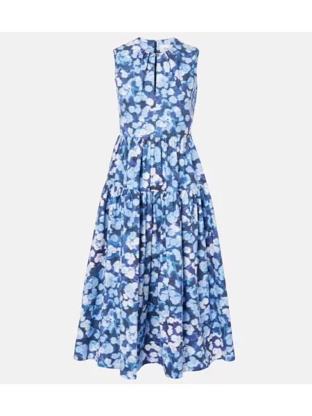 Sukienka koktajlowa Erdem w kwiatki z falbankami garniturowa niebieska