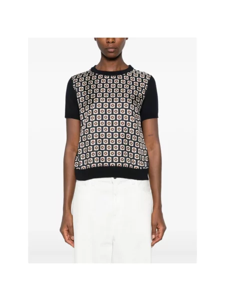 Sweter Max Mara wełniany z nadrukiem niebieski