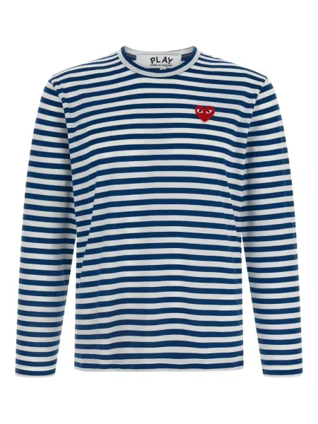 Tricou Comme Des Garcons Play cu dungi cu autograf albastru