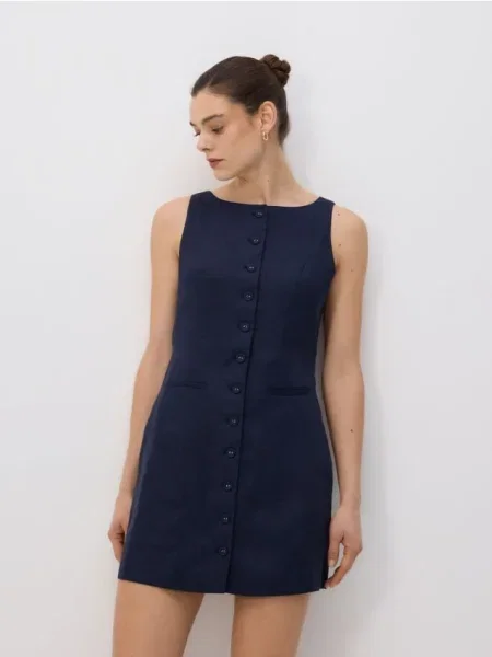 Reserved Лляна міні-сукня темно-синій синя