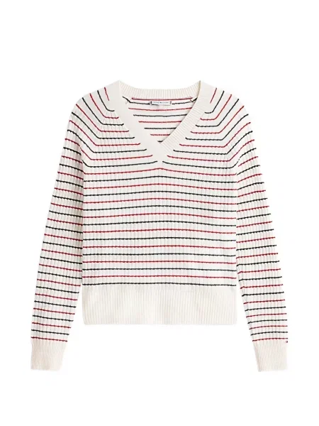 Pulover Tommy Hilfiger cu decolteu în V alb