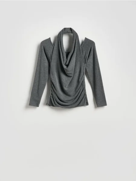 Reserved Блуза з декоративним вирізом темно-сірий сіра