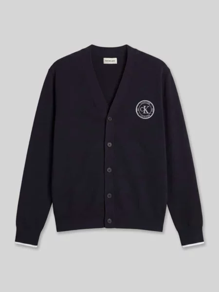 Kardigan rozpinany w kroju relaxed fit z czystej bawełny z wyhaftowanym logo Calvin Klein Jeans granatowy