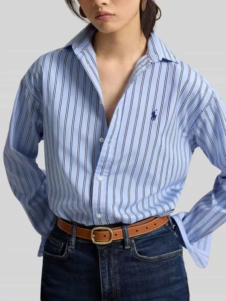 Bluzka koszulowa o kroju relaxed fit z czystej bawełny z wyhaftowanym logo Polo Ralph Lauren niebieska