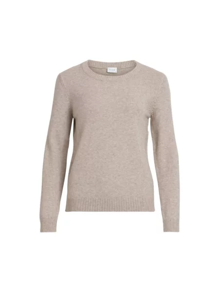 Sweter z dzianiny z okrągłym dekoltem model ‘Viril’ Vila beżowy