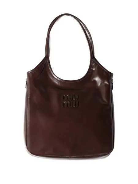 Geantă shopper Miu Miu din piele maro
