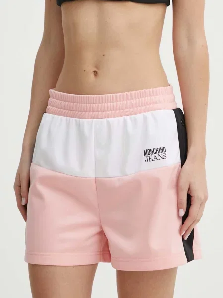 Къс панталон Moschino Jeans с десен с висока талия розово