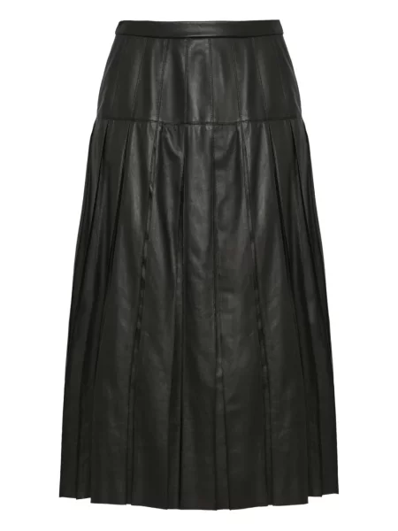 Spódnica skórzana Yves Salomon plisowana do kolan czarna