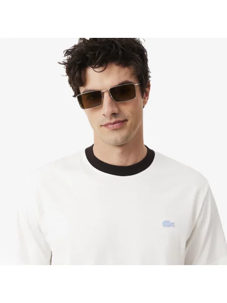 Lacoste T-Shirt O Klasycznym Kroju W Bloki Kolorów biały