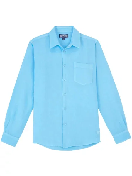 Ленена риза Vilebrequin бродирана синьо