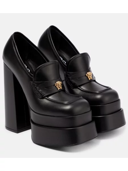 Pantofi cu toc Versace din piele cu platformă negru