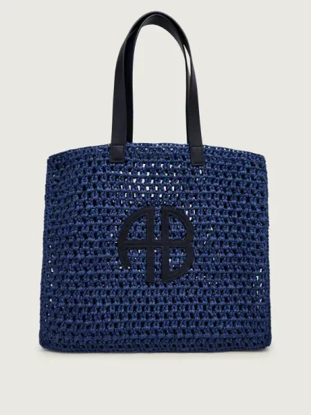 Anine Bing Geantă shopper LARGE RIO cu adaos de piele albastru