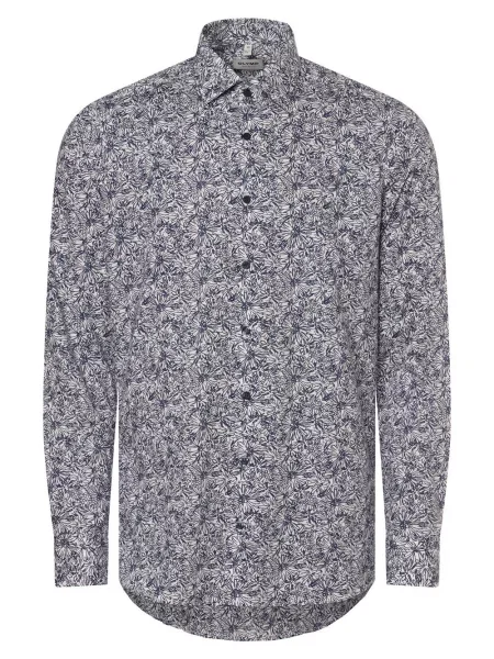 Olymp Level Five Koszula Mężczyźni Slim Fit niebieski wzorzysty 38