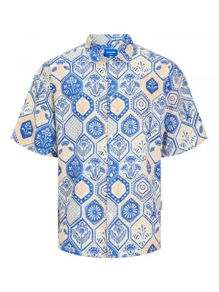 JACK & JONES Cămașă JORNoto maro cămilă / albastru / murdar alb