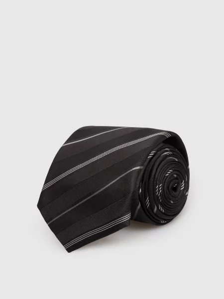 Шелковый галстук Brunello Cucinelli в полоску черный