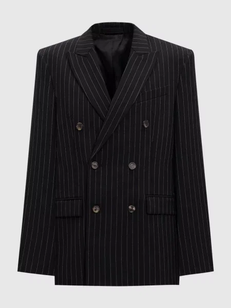 Шерстяной двубортный пиджак Wardrobe.nyc в полоску черный