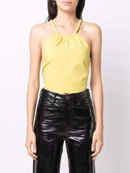 Šněrovací krajkový top Red Valentino s výstřihem halter červený