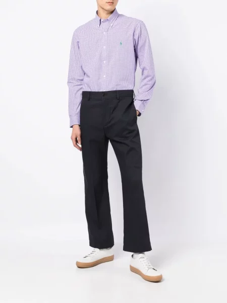 Długa koszulka Polo Ralph Lauren w kratkę sztruksowa niebieska