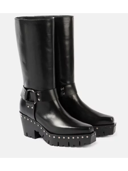 Botine Jimmy Choo din piele cu tepi biker negru