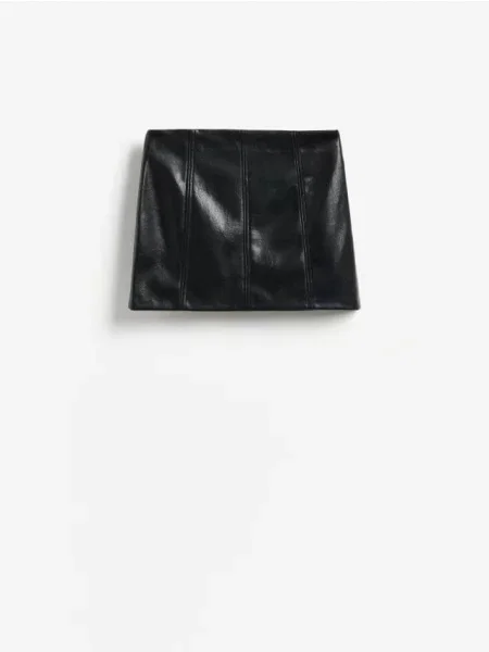 Reserved Fustă mini din imitație de piele negru
