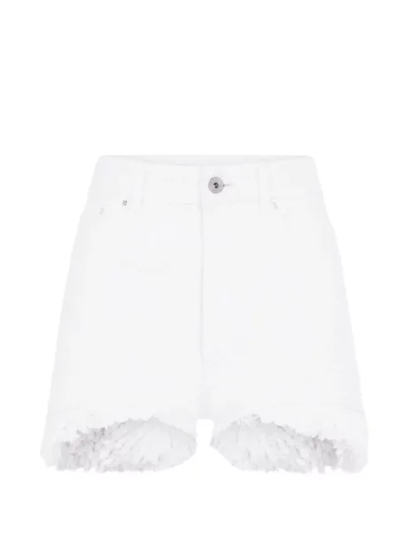 Pantaloni scurți din denim Rabanne cu franjuri alb