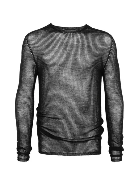 Pulover Rick Owens cu decolteu rotund cu nervuri negru