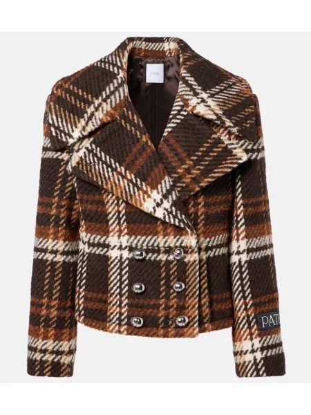 Geacă Patou de lână în carouri maro