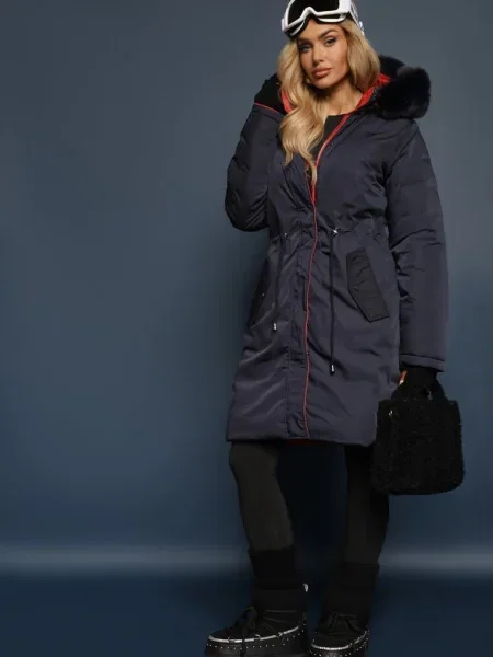 Jachetă Lungă Bleumarin Reversible cu Glugă Astrae