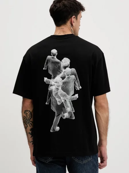 HUGO Tricou Dollo negru / amestacat alb