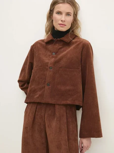 Srajca iz rebrastega žameta Answear Lab rjava