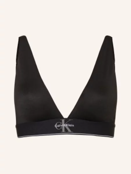Calvin Klein Trojúhelníková Podprsenka Graphic Monogram černá / šedá bílá