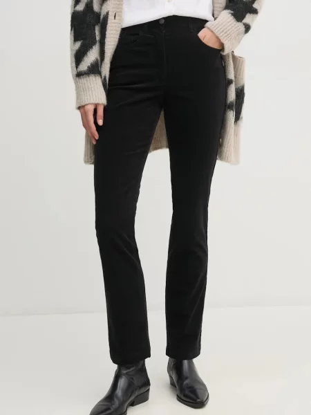 Hlače iz rebrastega žameta Sisley črna