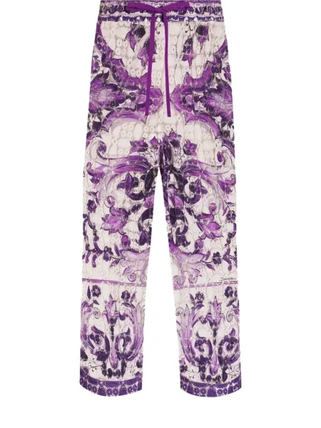 Pantaloni Dolce & Gabbana cu imagine din dantelă alb