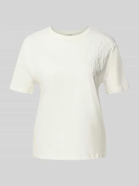 T-shirt o kroju regular fit z czystej bawełny z kwiatową aplikacją Christian Berg Woman biała