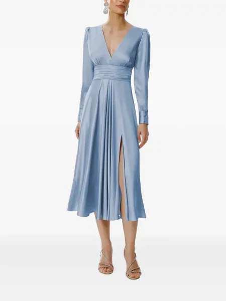 Lung rochie midi Framboise cu volane albastru