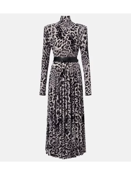 Sukienka midi Norma Kamali z nadrukiem w panterkę do kolan brązowa