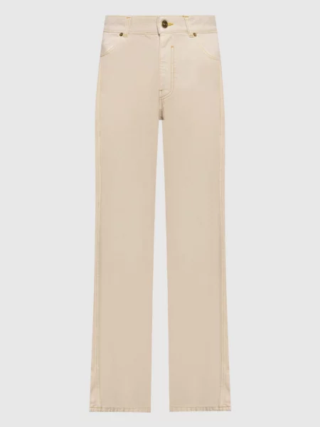 Джинси кльош з патчем логотипа Balmain бежеві