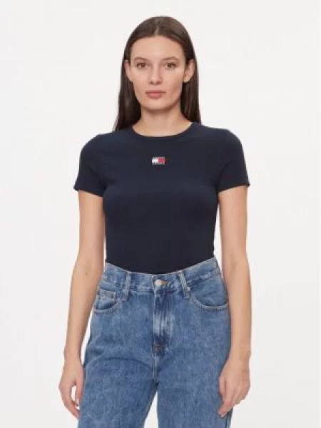 Tommy Jeans Marškinėliai Badge Tamsiai Slim Fit mėlyna