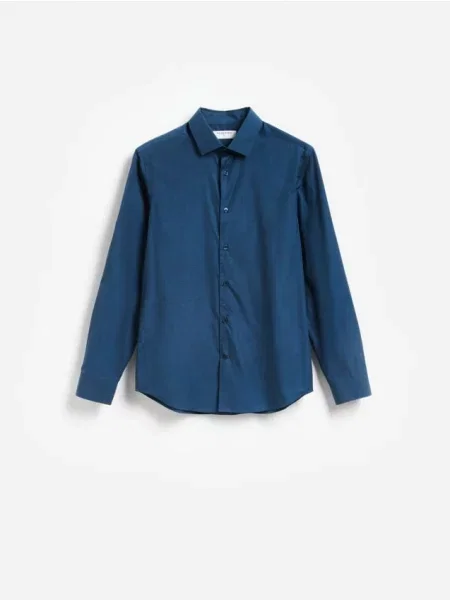Reserved Cămașă slim fit din egiptean metalizat albastru