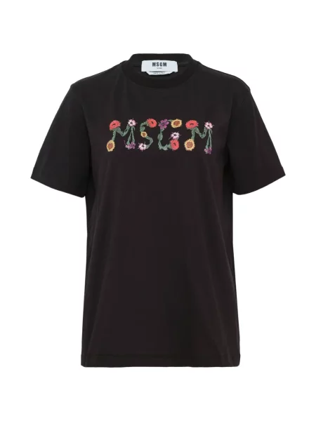 Tricou Msgm cu model floral cu autograf negru