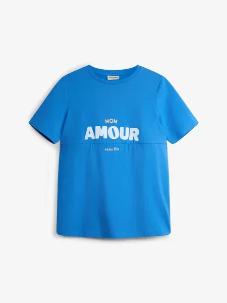 T-shirt na okres ciąży i do karmienia z bawełny organicznej niebieska