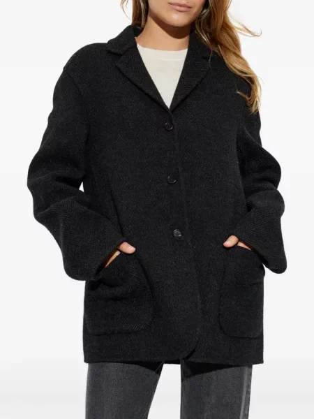 Sacou Jil Sander de lână cu model herringbone negru