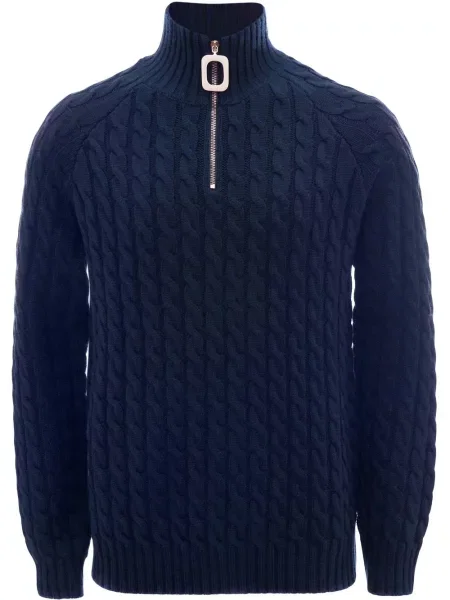 Pulover Jw Anderson tricotate cu guler henley albastru