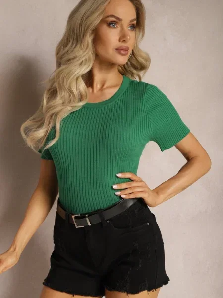 Tricou Din Tricot Reiat Croi Scurt Poutia verde