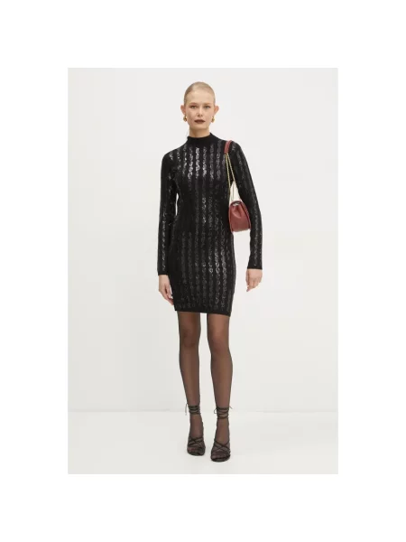 Guess sukienka BAILEY czarny mini prosta brązowa